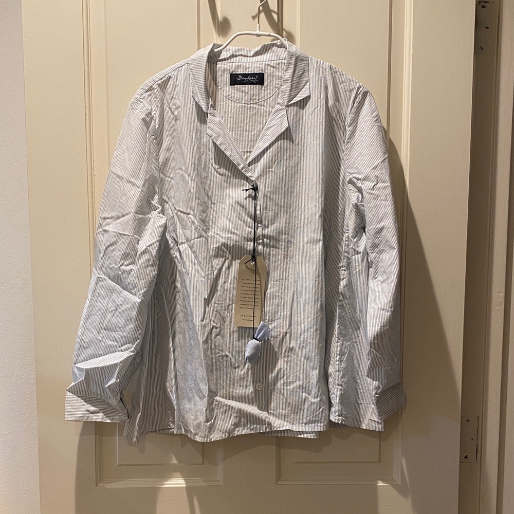 Bergfabel Jenny Shirt White and Blue Stripe Cotton Button-Down Shirt, sz 38